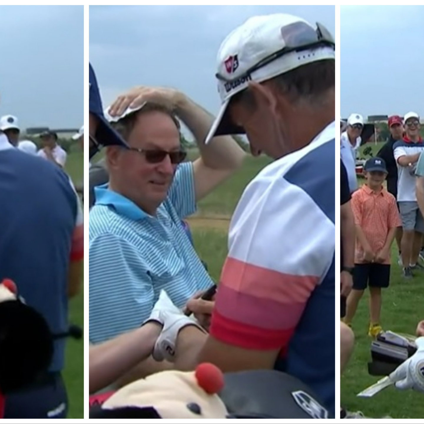 Padraig Harrington hits fan in head then takes out a wad of cash for him!